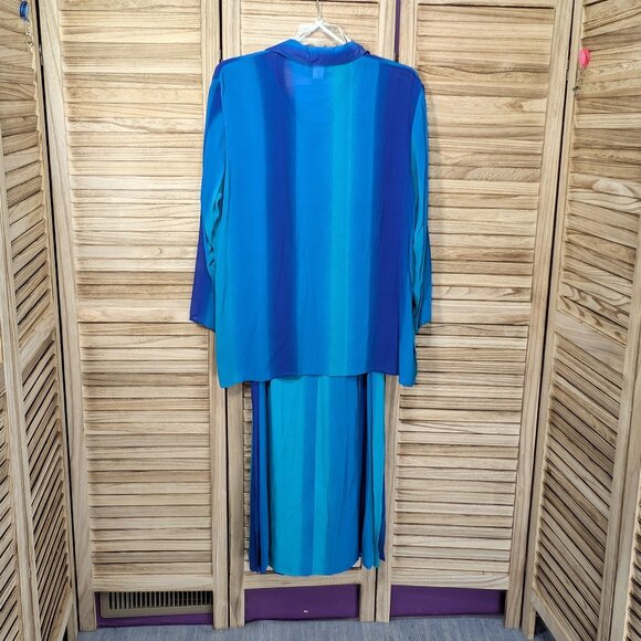 Dera Lauren Blue and Teal Button-Up Blouse and Dress Set Size 1X - Picture 9 of 15